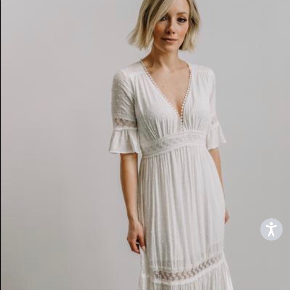 NWT Baltic Born Rayne White Deep V Maxi Dress M